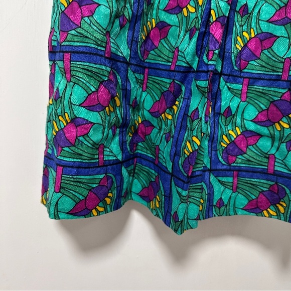 Vintage Doncaster Green Floral Print Pleated Midi Skirt Women’s Size 14 Retro - Picture 6 of 16